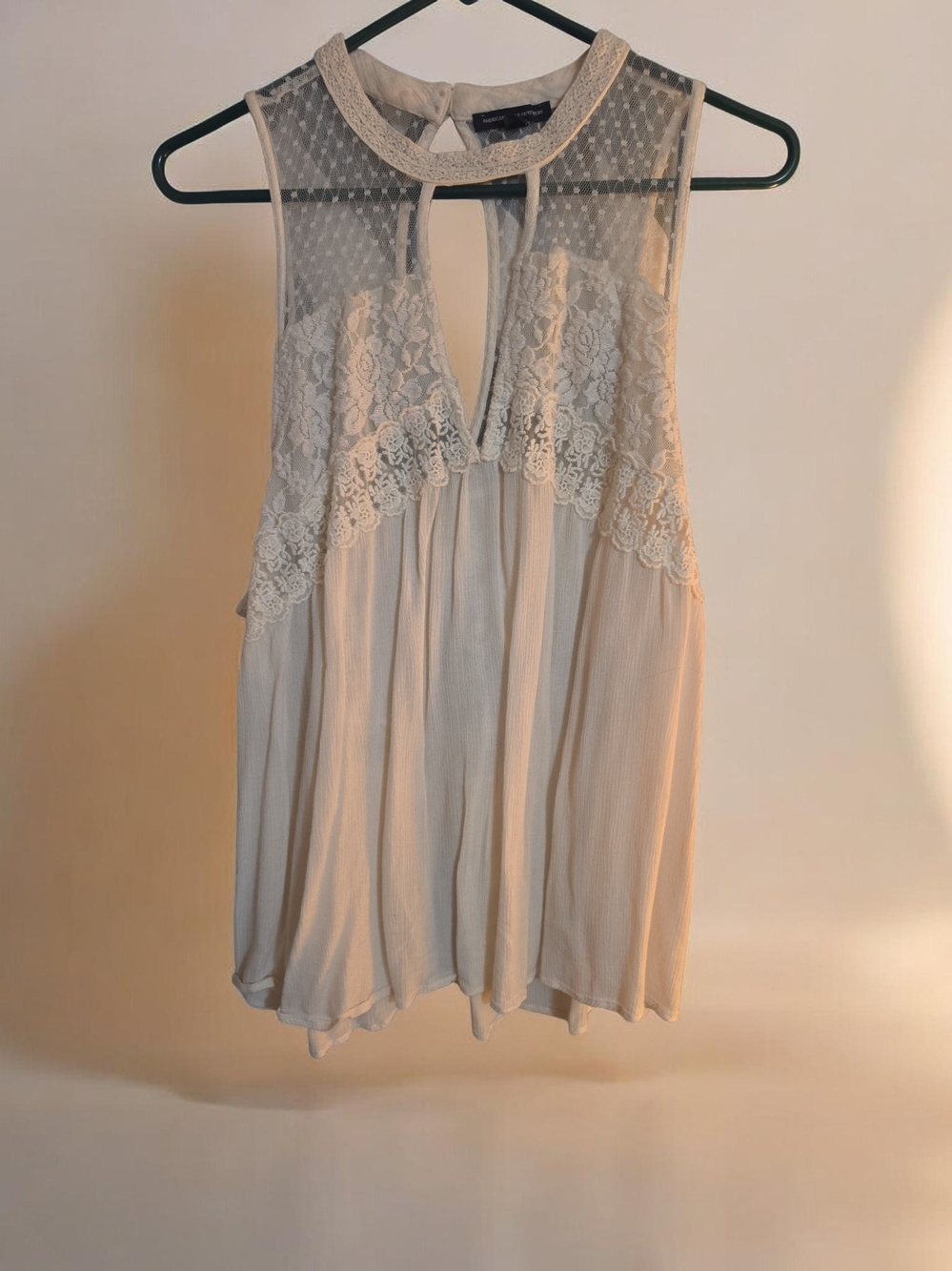 American Eagle Outfitters Cream Lace-Trim Keyhole Cami